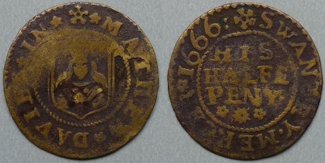 Swansea, Mathew Davies 1666 halfpenny N6397